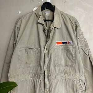 Vintage 60s Lee Union-Alls Union 76 HBT Coveralls Cream Mens 48 Racing Jumpsuit